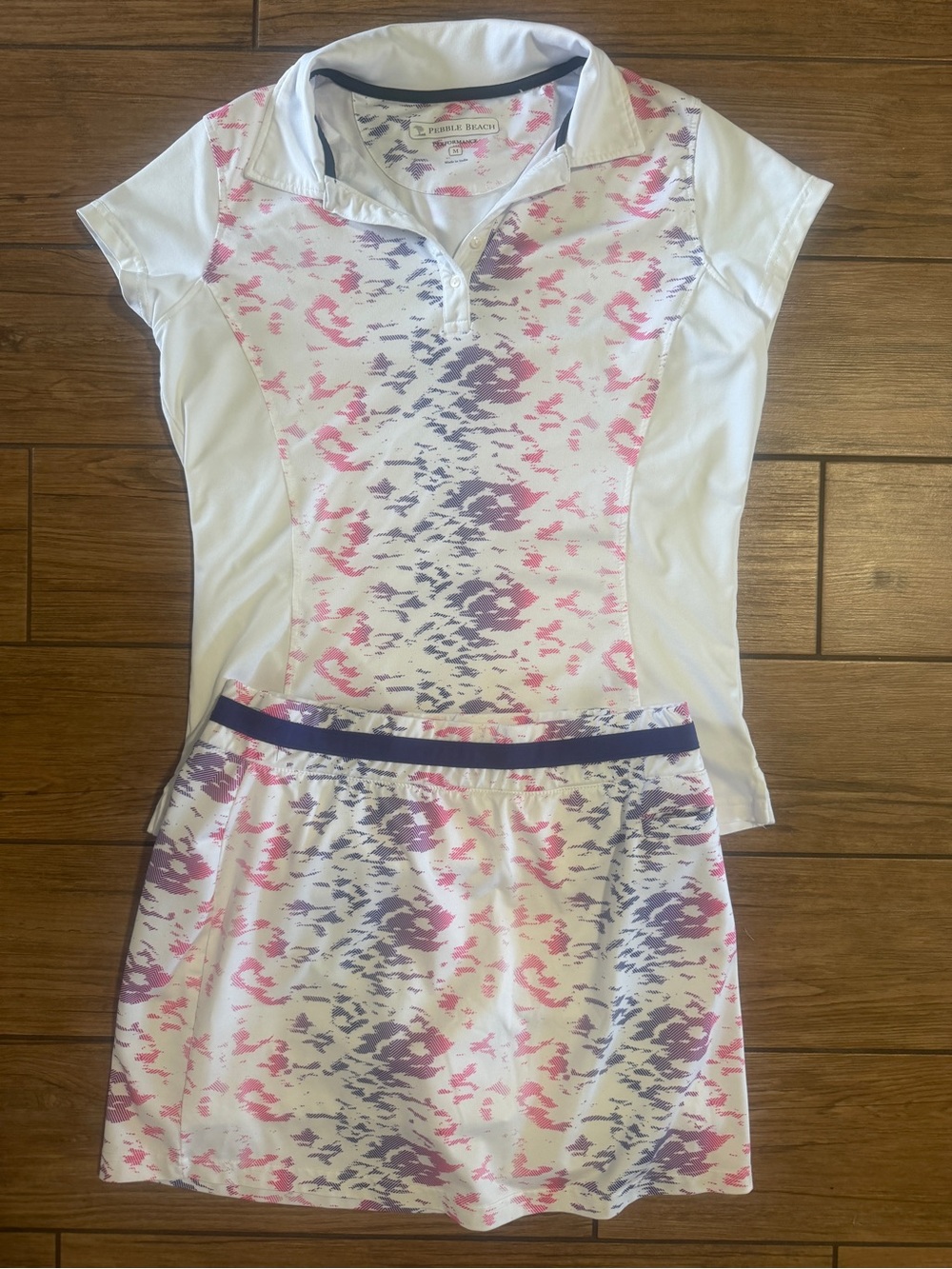 Pebble Beach White Polo Shirt with Pink & Purple Print Skort